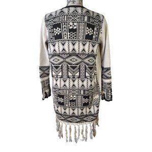 Odd Molly Cardigan Sweater Gray White Cotton Geometric Knit Oversized Small Boho